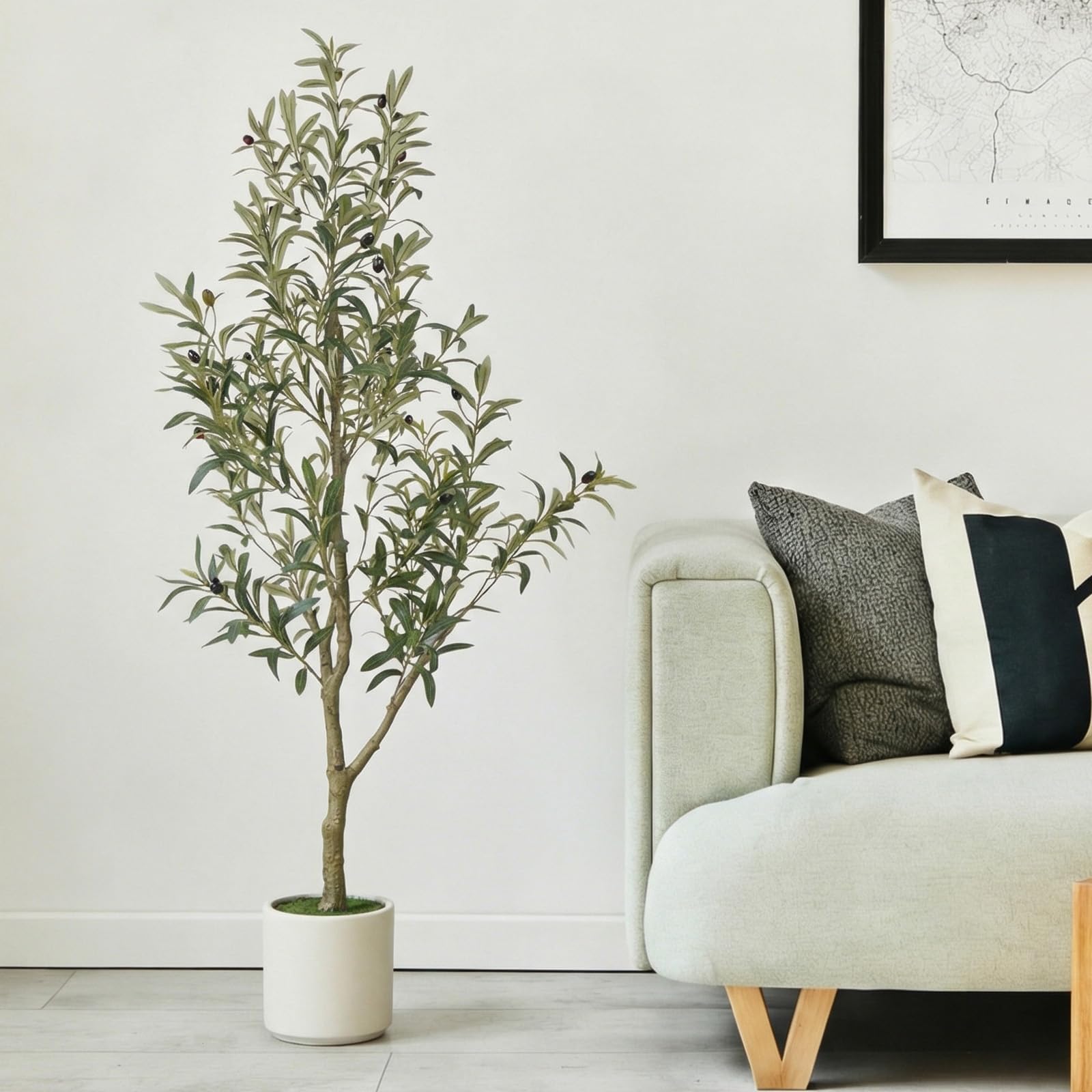 Photo 1 of [SIMILAR ITEM] PUFFORO Faux Olive Tree, 5FT Artificial Olive Trees with Lifelike Olive Branches and Fruits, Fake Floor Plants with Pot for Indoor Home Office Living Room Outdoor Decor