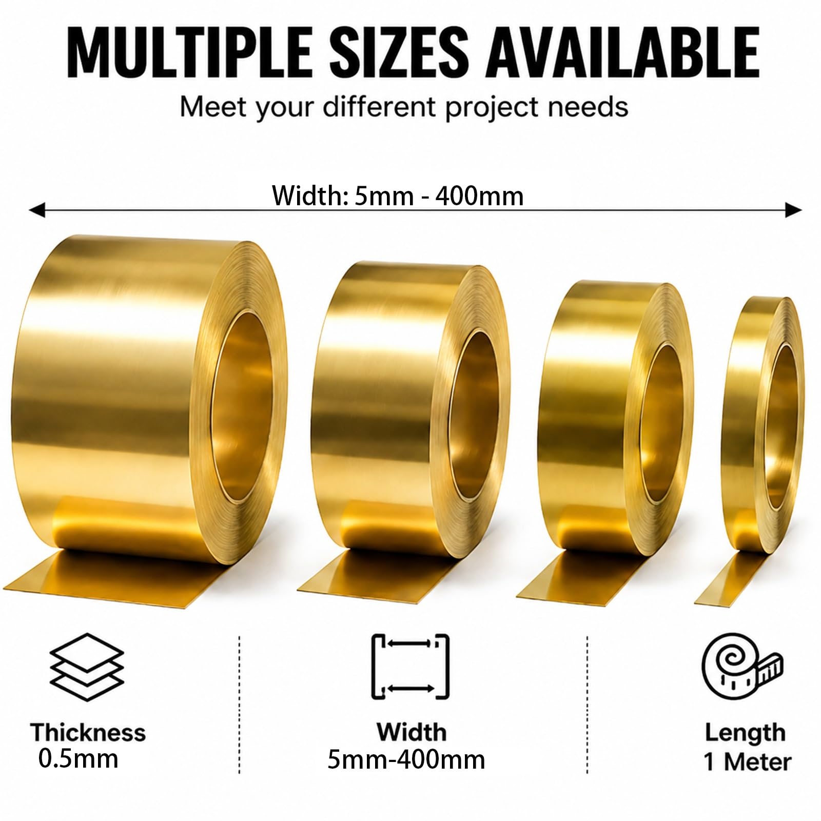 Rolka Folia Mosiężna H62 0,5mm Grubość 1000mm Długość Szerokość 5mm-400mm | Cienka Taśma Metalowa Do Rękodzieła Biżuterii Elektroniki Modelarstwa Dekoracji Hobby Naprawa(0.5*200*1000mm)