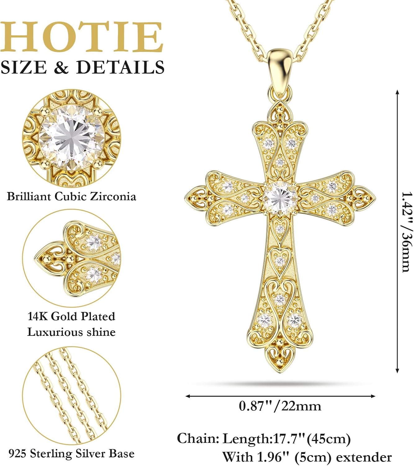 Cross Necklace for Women - Sterling Silver 5A Zirconia Cross Pendant Religious Jewelry Gifts for Women on Birthday Anniversary Christmas for Wife Girlfriend Her - Image 5