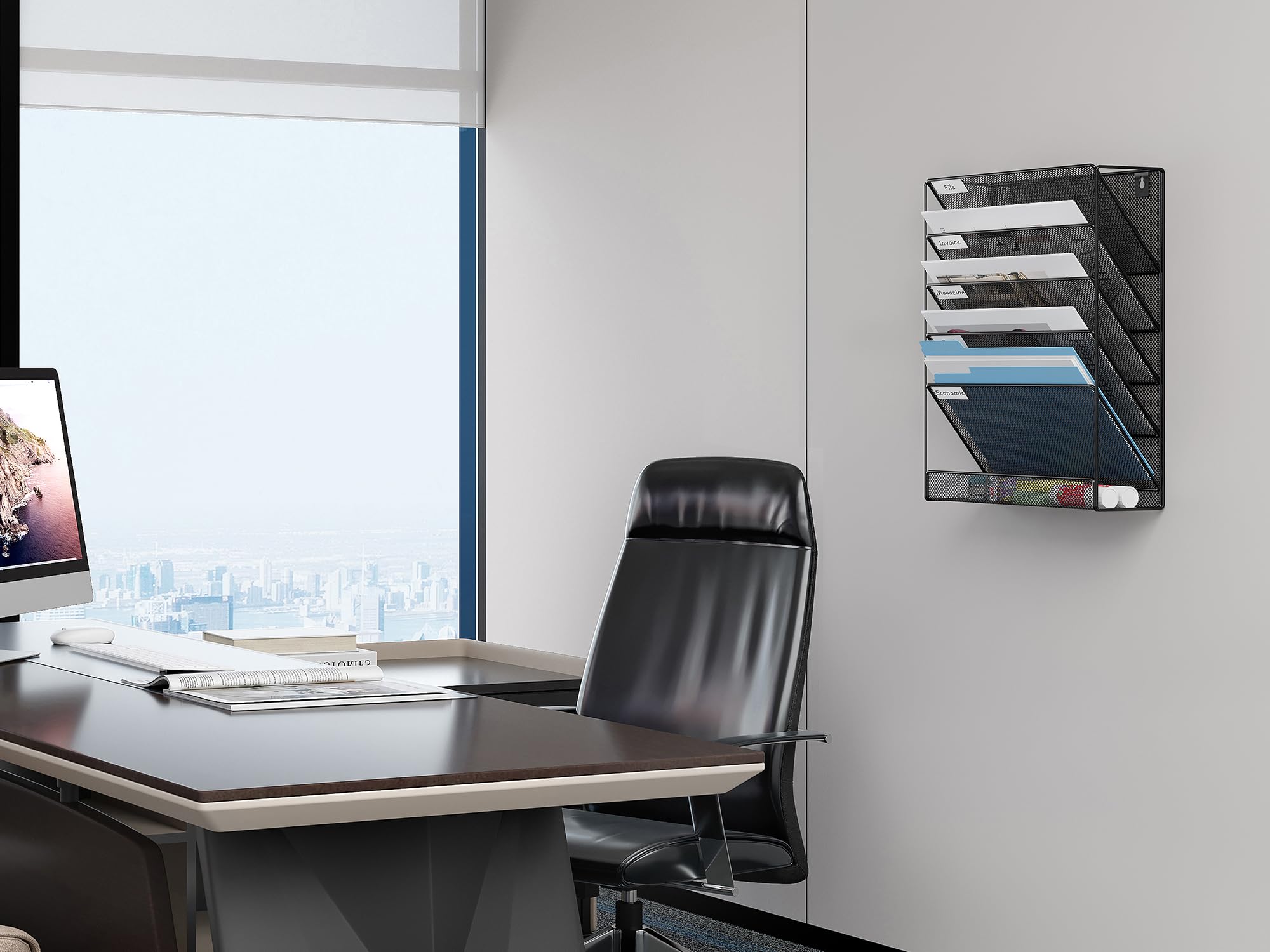 EasyPAG Métal Porte Document Mural A4 Organisateur de Bureau Range Papier Noir