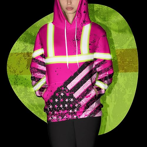 Miniatura 5 de HiVis Custom American Grit - Sudadera con capucha clase 3, bandera de Estados Unidos, con nombre personalizado, alta visibilidad, reflectante, para