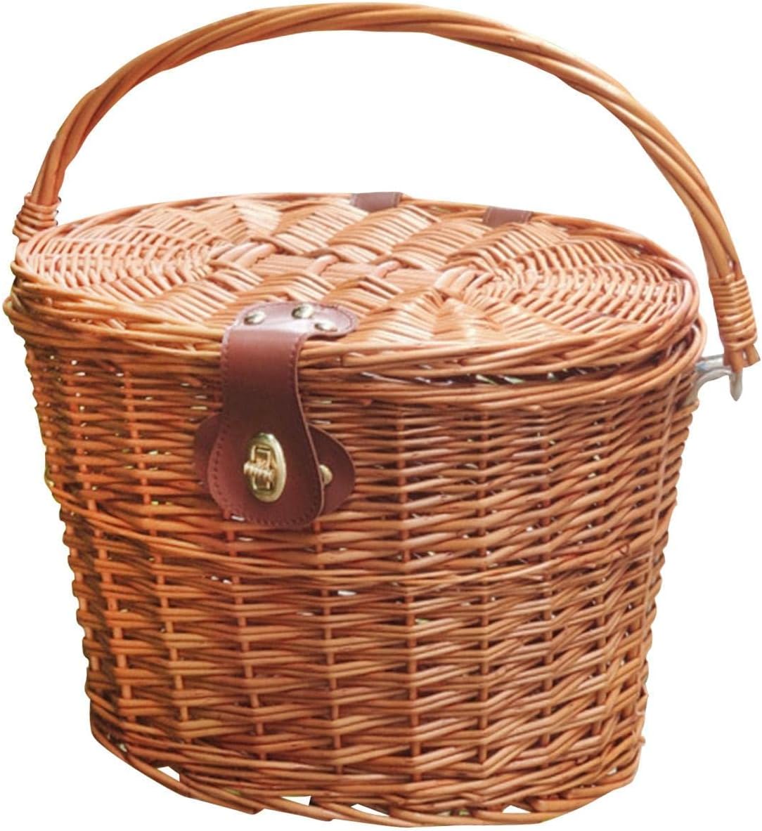 YIJU Handcrafted Bike Basket for Front Storage, Rattan with Lid for Girls