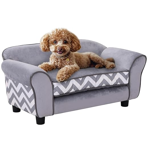 PawHut Sofá para Mascotas con Patas Cama para Perros de Madera con Cojín Acolchado Acogedora Funda Lavable 73,5x41x33 cm Gris