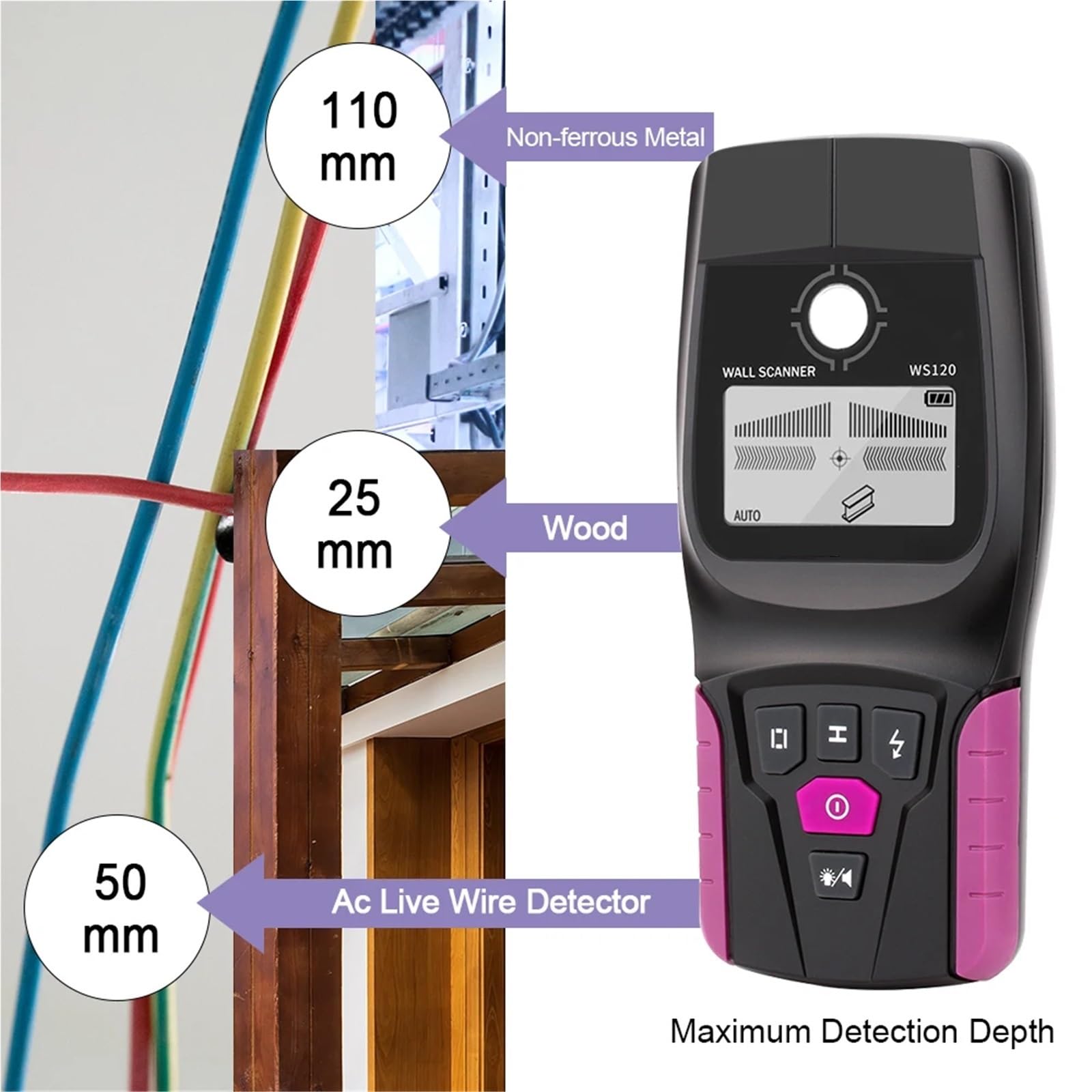 Localizador de cables, Detector de pared multifunción, detector de cables con corriente, tuberías de agua de PVC, detector de metales