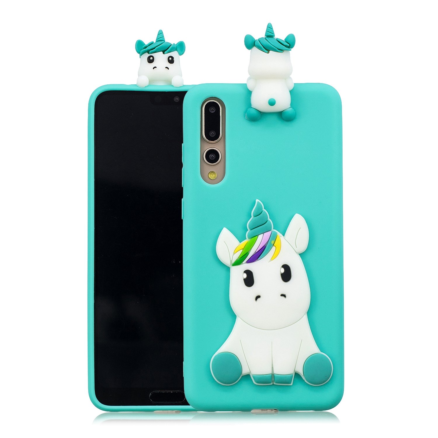 Hopmore Girls Unicorn Green Compatible With Huawei P20 Pro Case Cover Cute 3D Design Silicone Soft Gel Shockproof Protective Cover Slim Backcover Ultra Thin Rubber Bumper Funny Shell For Woman