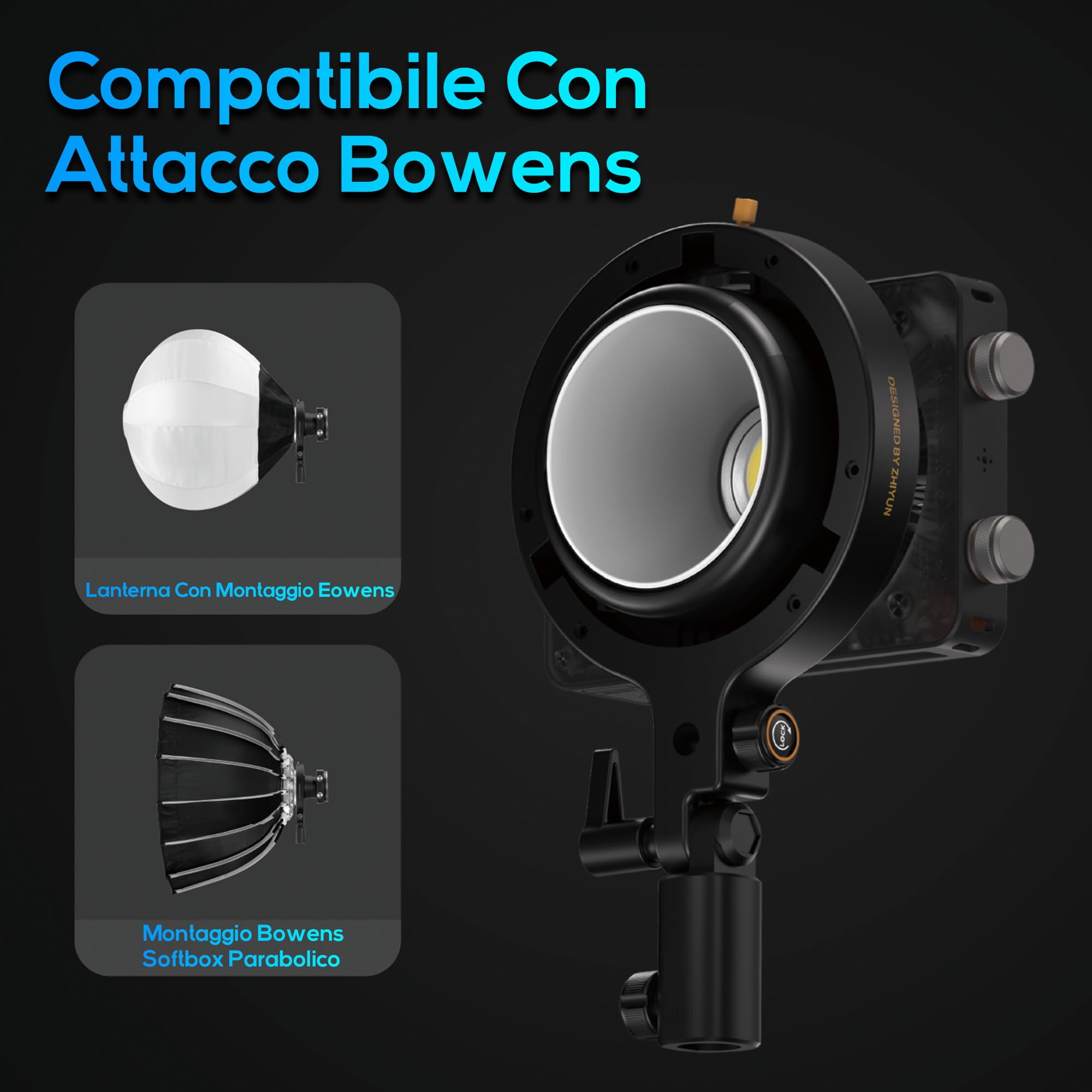 ZHIYUN MOLUS X100 [Ufficiale] Luce video 100 W, COB LED Illuminazione video portatile, Bi-Color Streaming Lampada con 17317 Lux/ 2700~6500K/ CRI≥95/ TLCI≥97/ Controllo APP, Batteria non inclusa