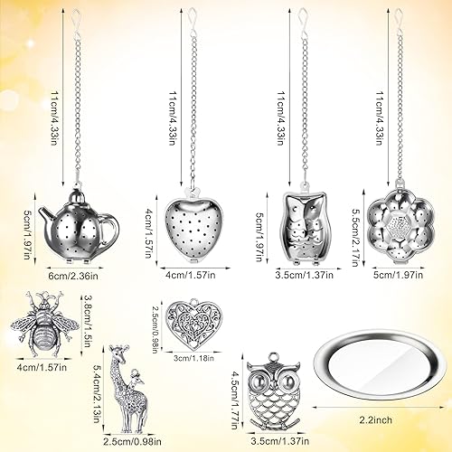 Miniatura 2 de Cunhill 4 juegos de infusores de té sueltos de acero inoxidable, lindos coladores de té, filtros más empinados con colgantes de piedra de cristal y