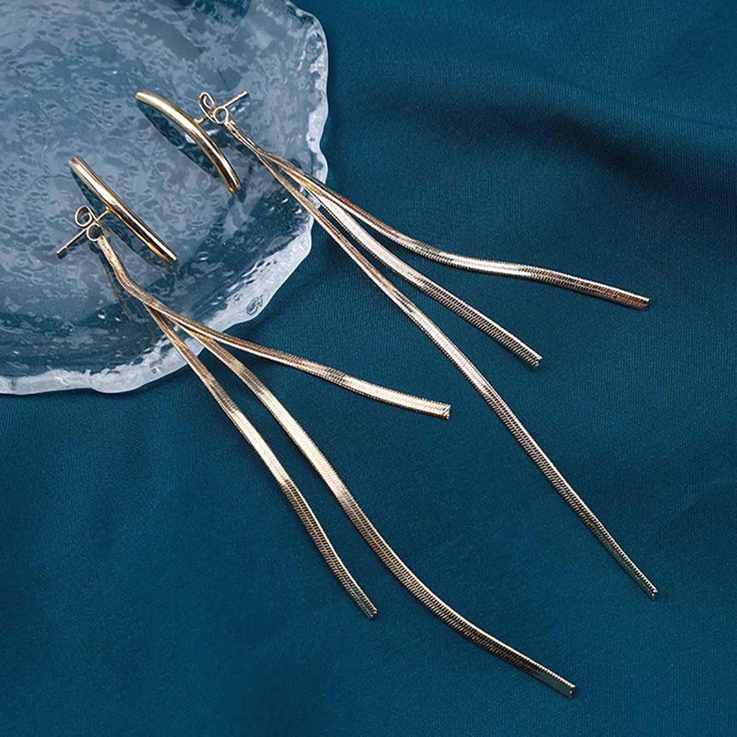 Andelaisi Snake Chain Tassel Earrings Gold Snake Chain Dangle Drop Earrings Curved Bar Tassel Chain Earrings Long Tassel Chain Dangle Earrings Jewelry for Wedding Party - Image 5