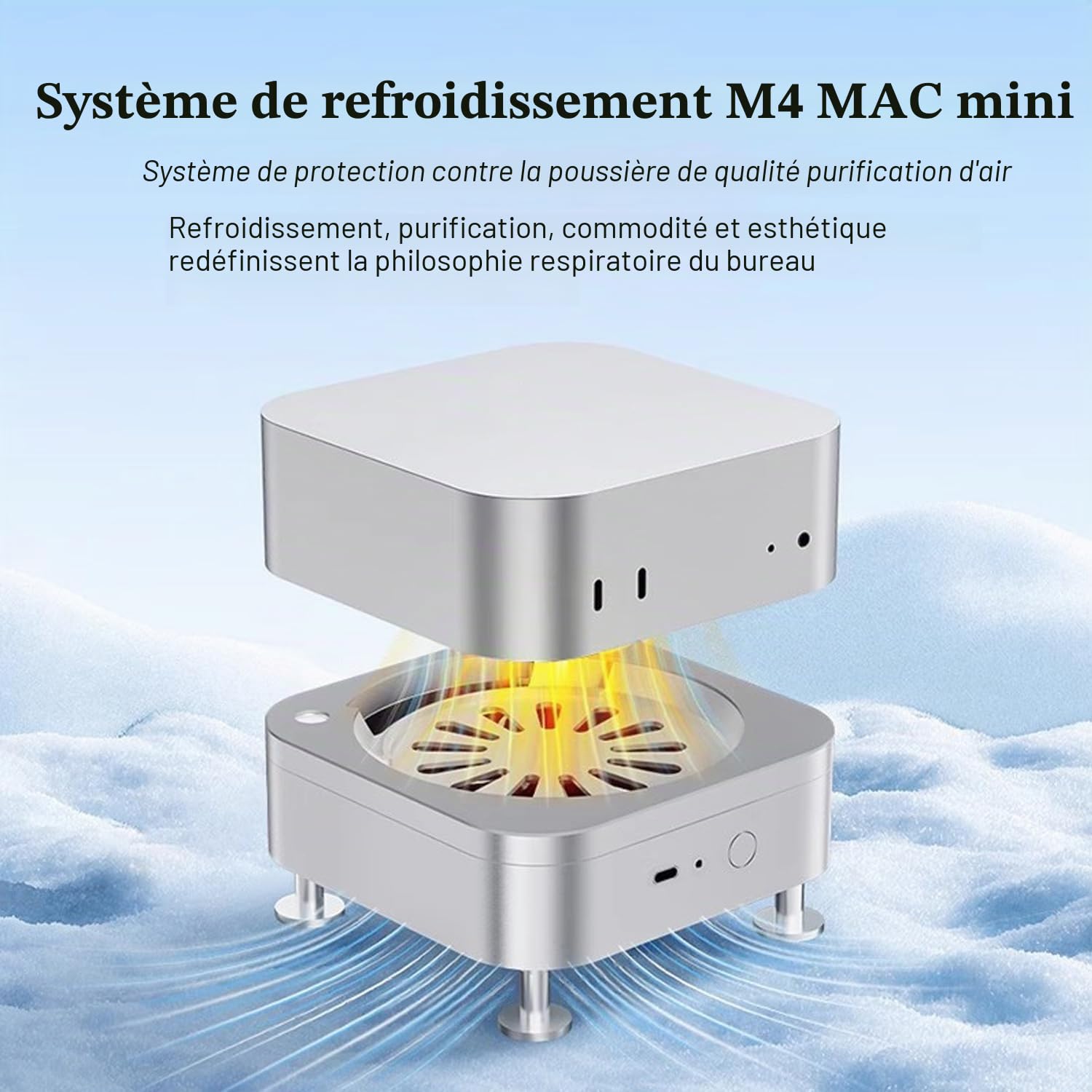 Support de bureau en aluminium pour Apple Mac Mini M4/M4 Pro (2024) - Support de refroidissement à double ventilateur ouvert avec accès en bas et filtre à air, refroidissement intelligent à 3 vitesses