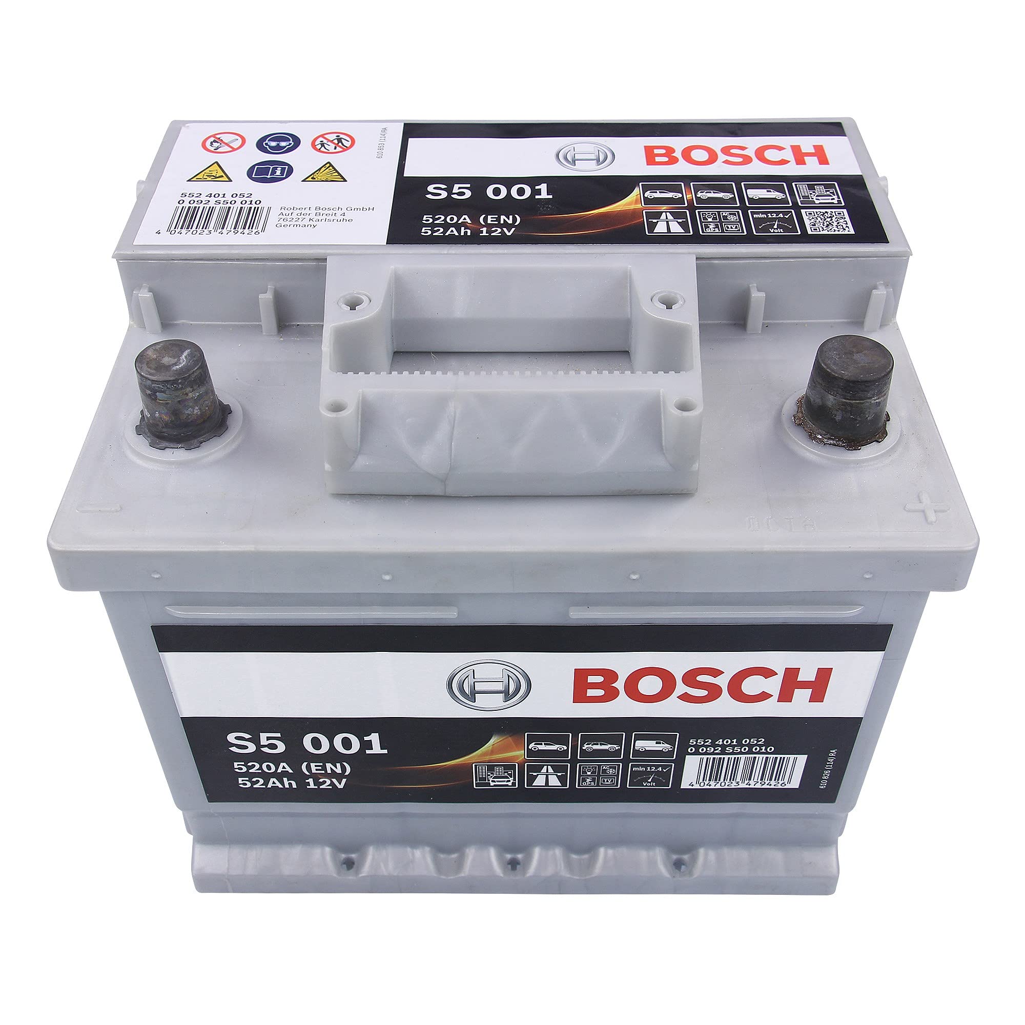 BOSCH Batería 52, Ah 520, A/EN 0 092 S50 010 L 207mm B 175mm H 175mm Compatible con FORD Fiesta Mk6 Hatchback CB1, CCN, JA8, JR8, SKODA Octavia III Combi 5E5 Octavia III Hatchback 5E3, NL3, NR3