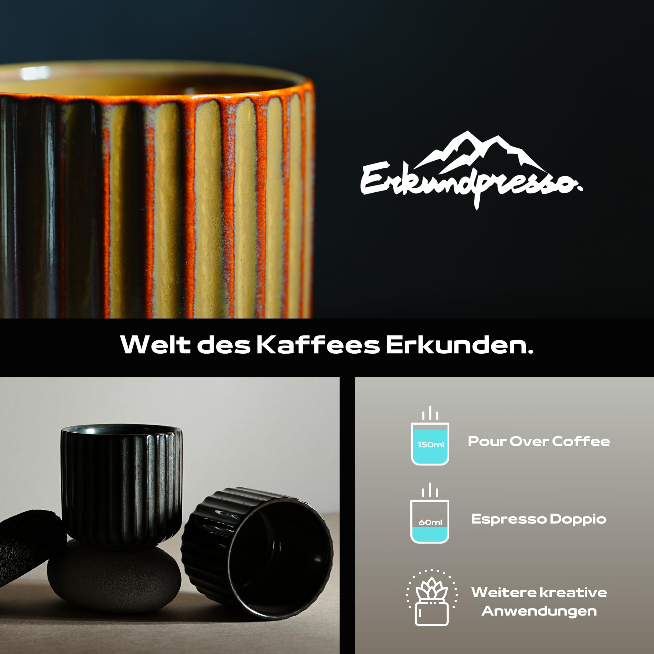 Erkundpresso Espresso Cups, Versatile Coffee Cups for Lungo Tea and Small Americano - Image 2