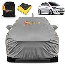 AUTOMOZEXO Tata Tiago Car Cover for All Weather Protection with Mirror & Antena Pocket Inner Cotton Triple Stitched Waterproof Cover with Adjustable Belt Bottom Elastic to Secure Fit (Tiago Grey)