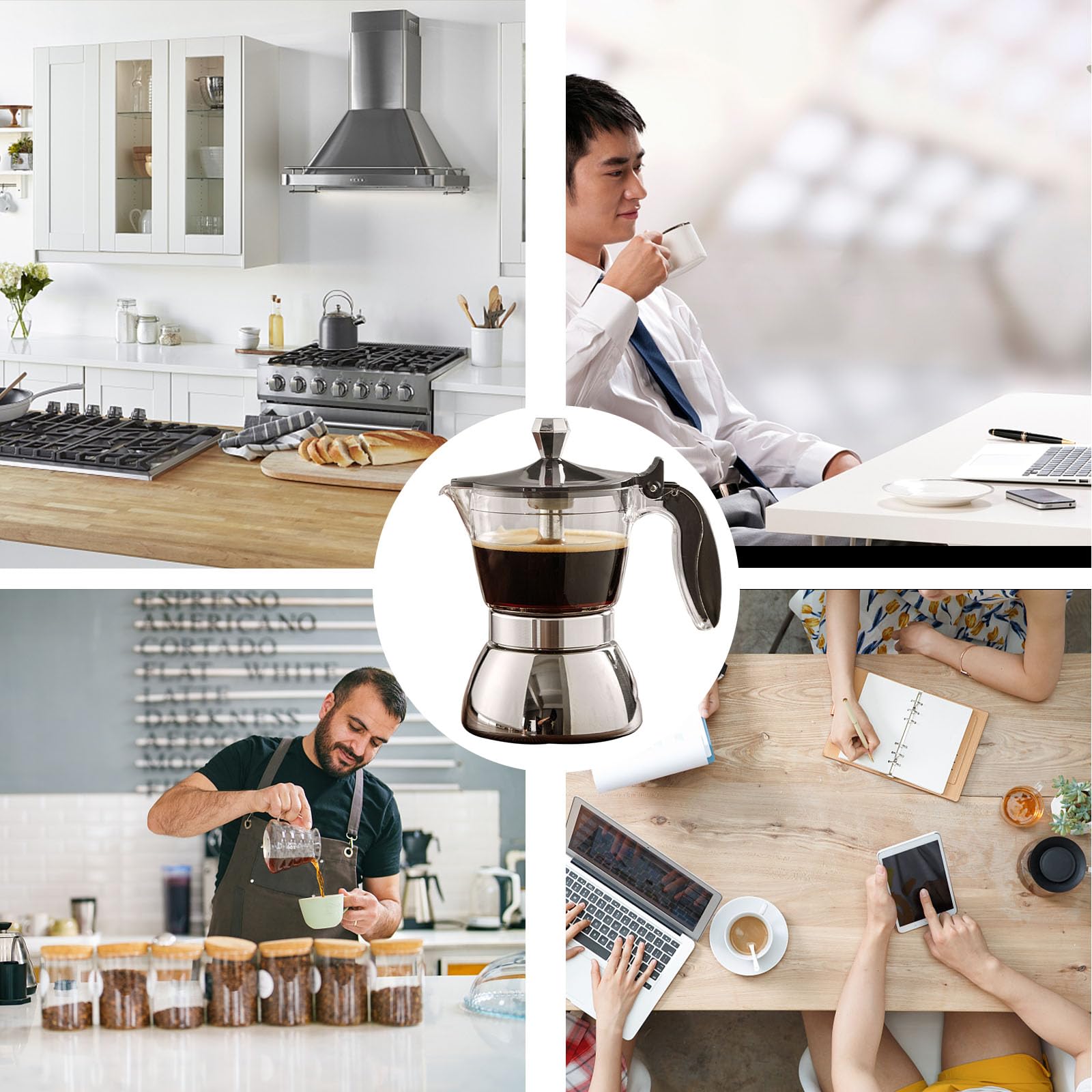 OUKENS Cafetera espresso de 300 ml 6 tazas acero inoxidable cafetero italiana octogonal para el hogar
