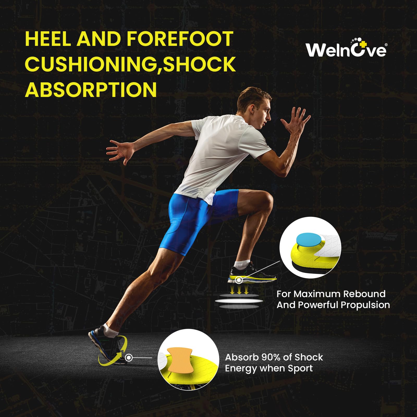 Semelles légères pour le sport - Welnove Plaques de sport amortissantes pour la course, le basket-ball, la remise en forme - Performance accrue, Protection contre les blessures, Hommes Femmes (XS)