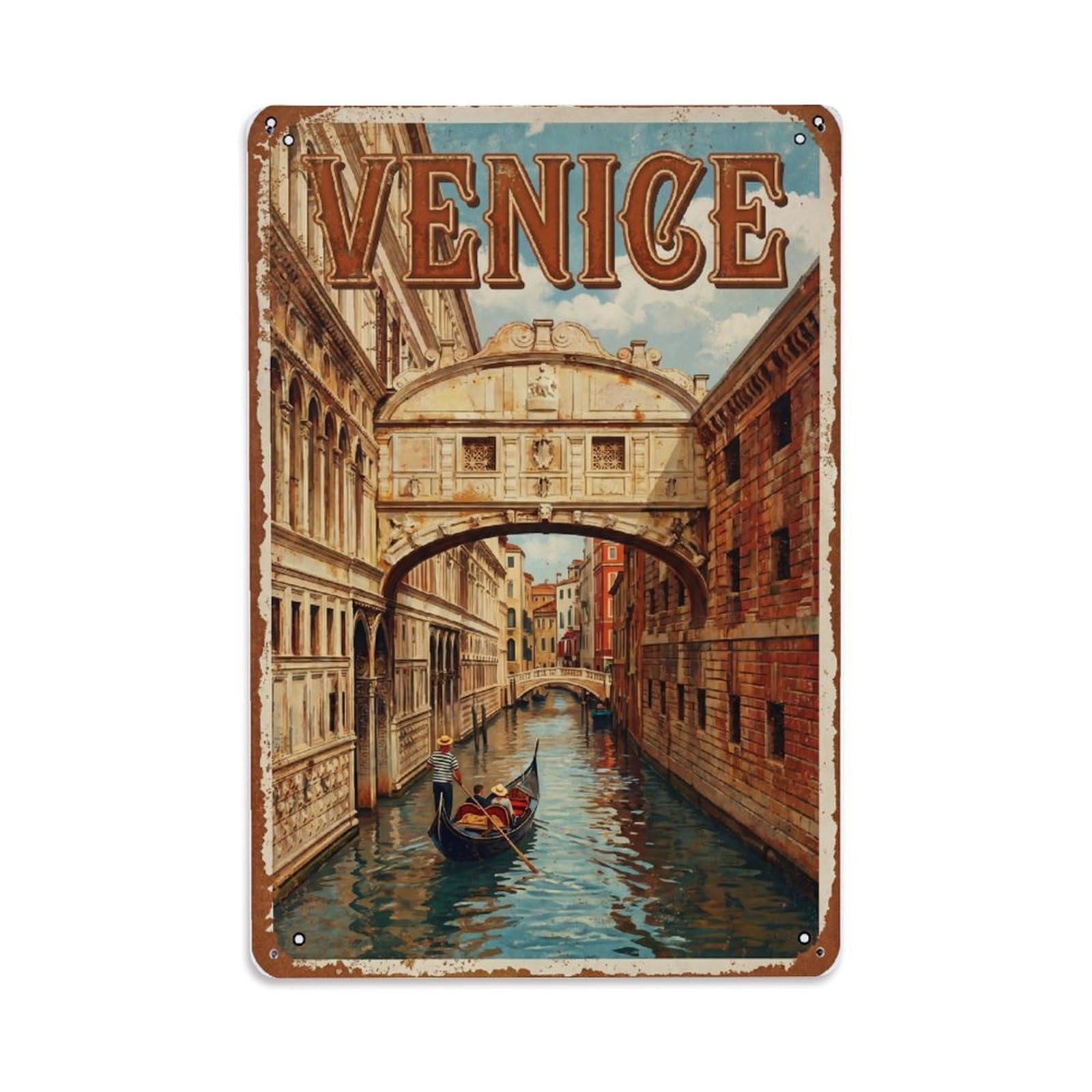 Vintage Travel Venice Bridge of Sighs Romantic Canal Rusted Italy Metal Tin Sign Plaque Wall Decor for Cafe, Club Bar, Office, Home Garden Metal Poster 8x12Inch