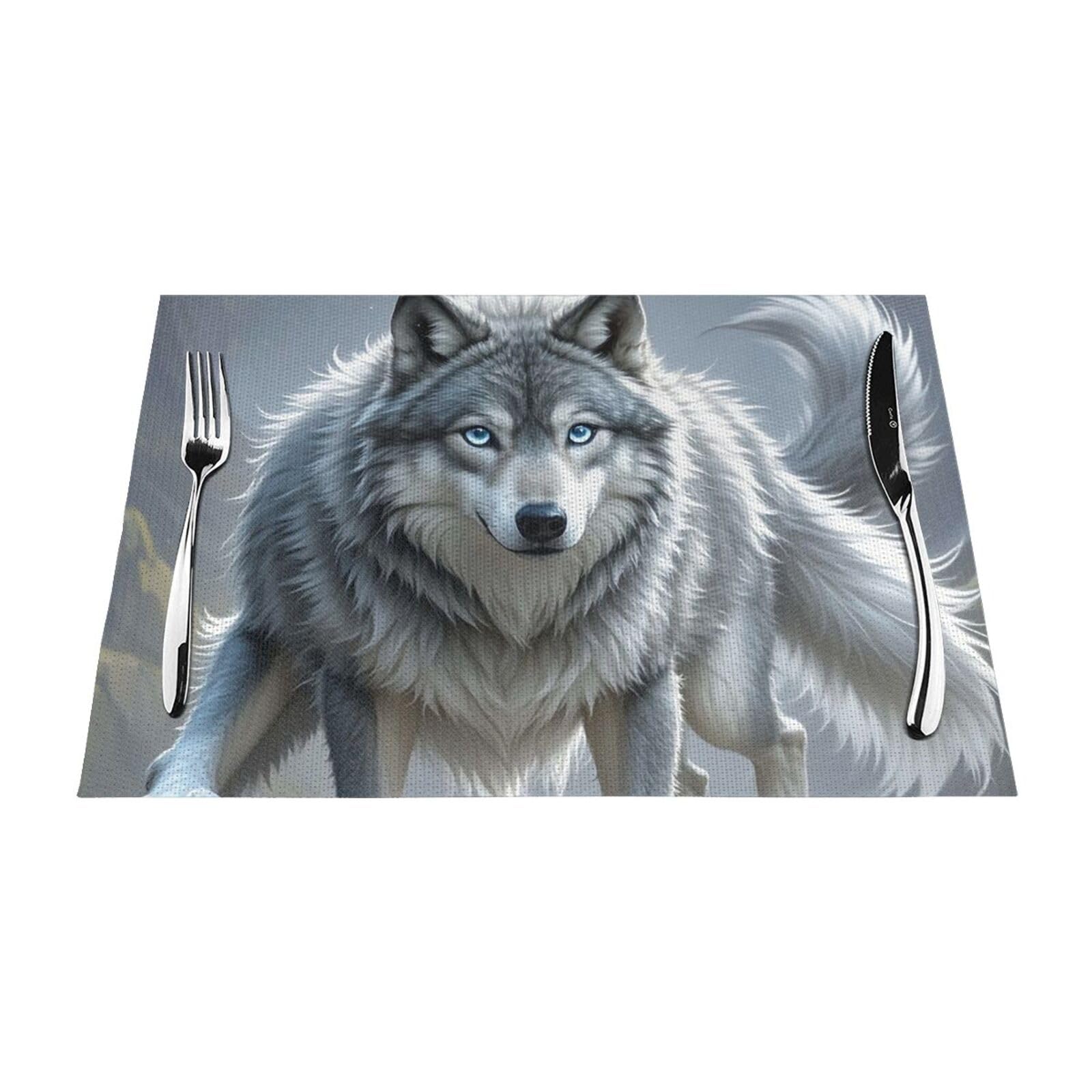 Placemats Set of 1 PC Heat Resistant Non-Slip Place Mats for Dining Table Fantasy Wolf Placemats Wipeable Washable PVC Weave Table Mats for Party Kitchen Dining Decor
