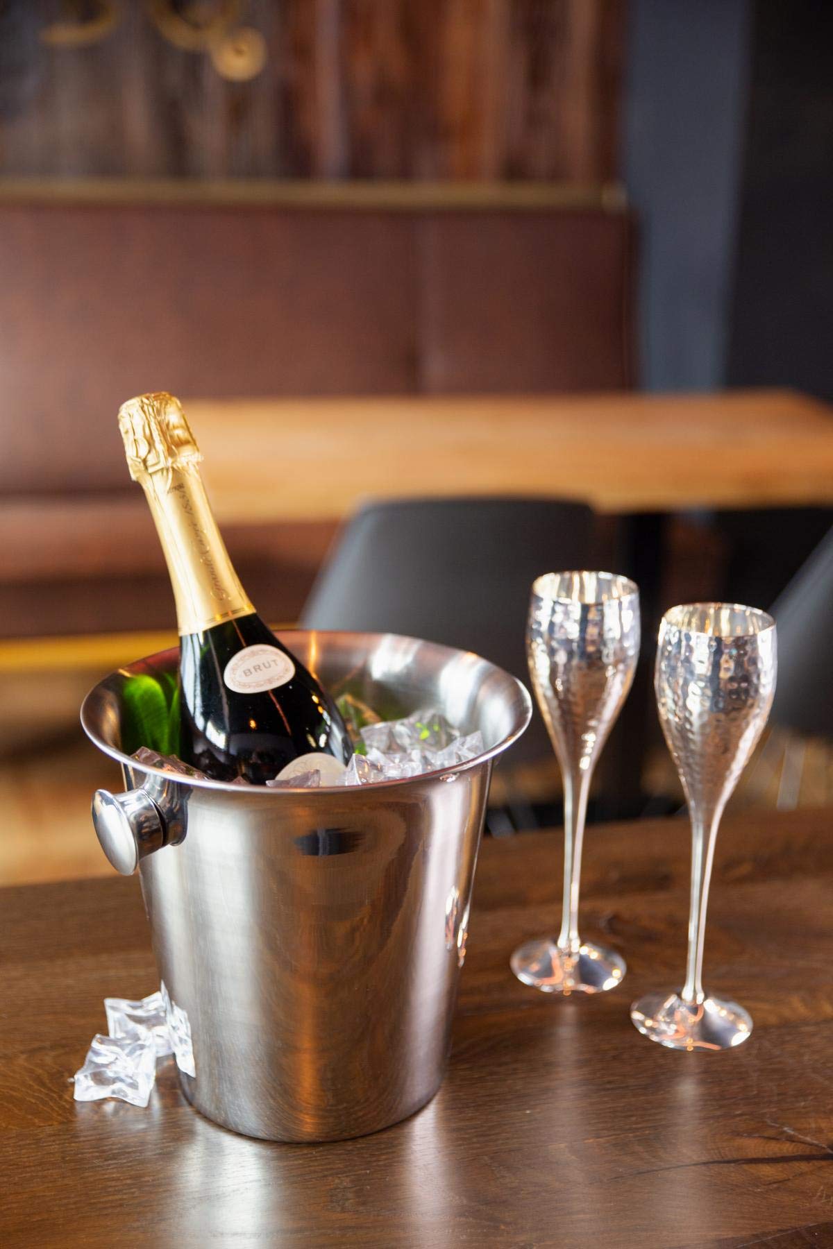 EDZARD Set da 2 Secchiello per champagne Cara (Ø 40 cm, H 21 cm), acciaio inox martellato, per 5 bottiglie – secchiello per spumante grande, secchiello per bottiglie, secchiello per vino