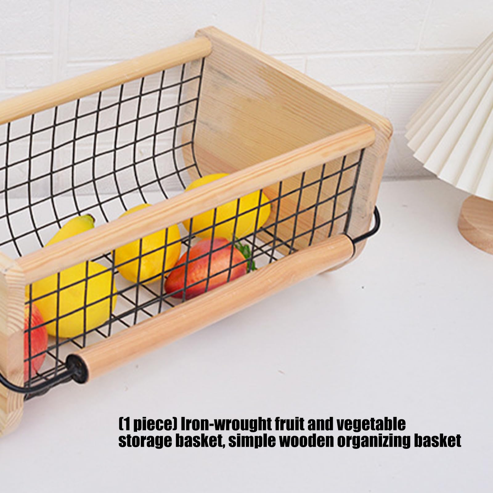 Belüfteter Obst-Gemüse-Aufbewahrungskorb mit Holzgriff, Eisendraht, Aufbewahrungskorb für Küche, Organisation, 41 x 23 x 18 cm, Gemüse
