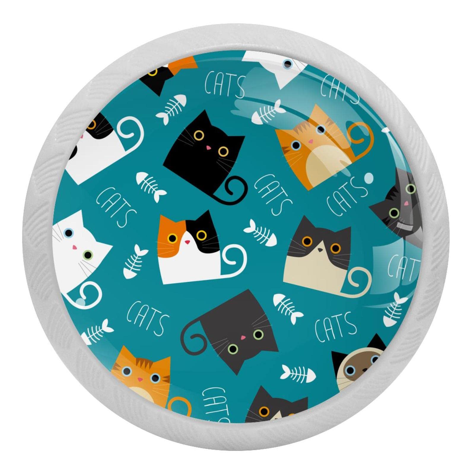 Poignées rondes de placard lumineuses dans la nuit : lot de 4 boutons tête de chat avec 8 vis inox.