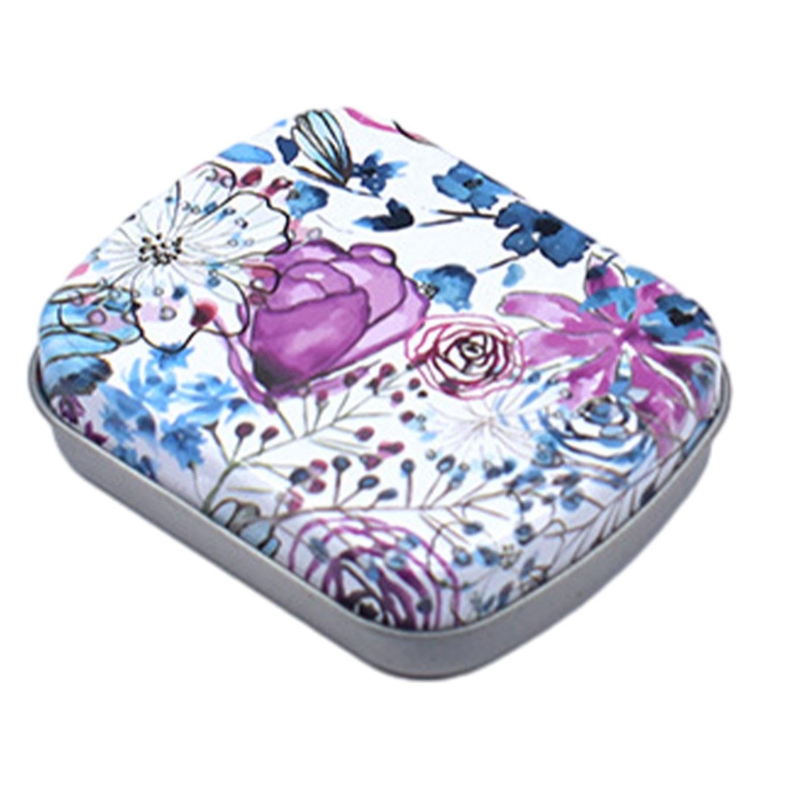 Colcolo Small Tin Box Container with Lid Organizer Candle Tin Rectangular Mini Tin Box Metal Hinged Tin Box for Tea Key Home Storage, Violet Color Rose