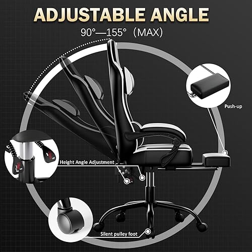 Miniatura 7 de Silla de videojuegos para adultos, silla de computadora, sillas de juegos para niños, almohada lumbar ajustable, reposacabezas y silla de escritorio