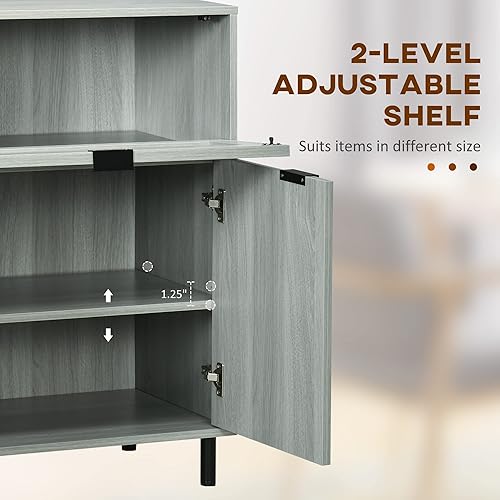 Miniatura 5 de HOMCOM Aparador de buffet, armario de cocina con cajón abatible de rejilla de metal, estante ajustable, armario decorativo para sala de estar, gris