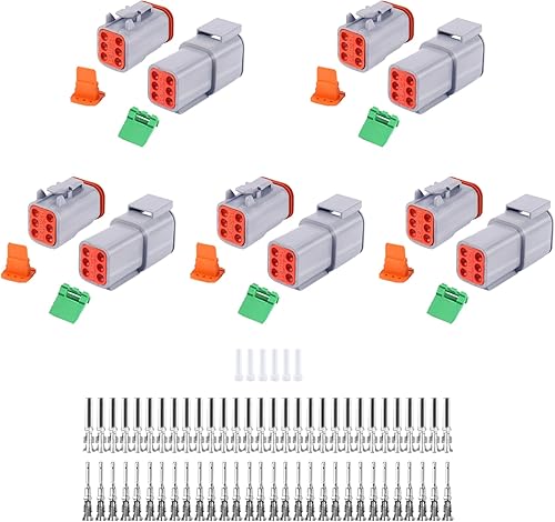 Juego de 86 conectores Deutsch DT de 6 pines grises, 5 unidades, conectores de cable eléctrico impermeables con contactos estampados y enchufe de
