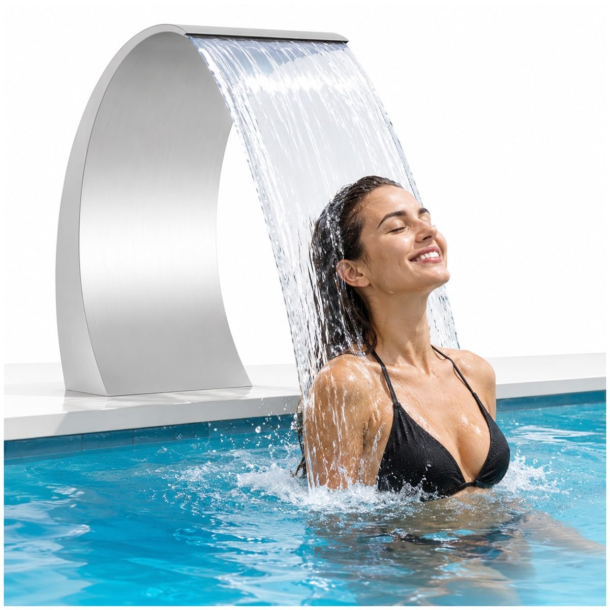 Bananaww Stainless Steel Waterfall Spillway for Swimming Pool – 304 Steel Water Blade Waterfall with Wide Sheet Flow, 2" Threaded Interface, Outdoor Pond Blade Waterfall
