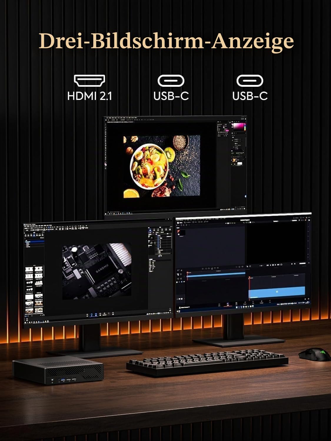 MINIS FORUM MS-A2 Mini PC, AMD Ryzen 7 7745HX (8C/16T, bis 5,1 GHz), PCIe x16 Slot, 8K Triple Display, 2×10G SFP+ & 2×2,5G LAN, 3×M.2 NVMe, Barebone ohne RAM & SSD