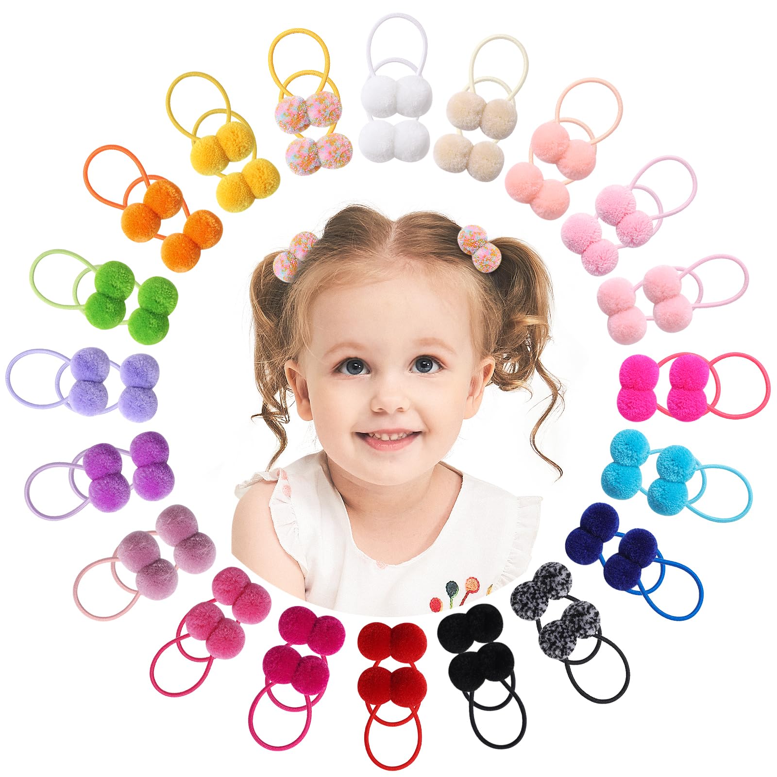 choicbaby Baby Girls Hair Accessories - Small Fluffy Pom Pom Ball Elastic Ponytail Holders and Rubber Bands for Toddlers and Infants (40Pcs)