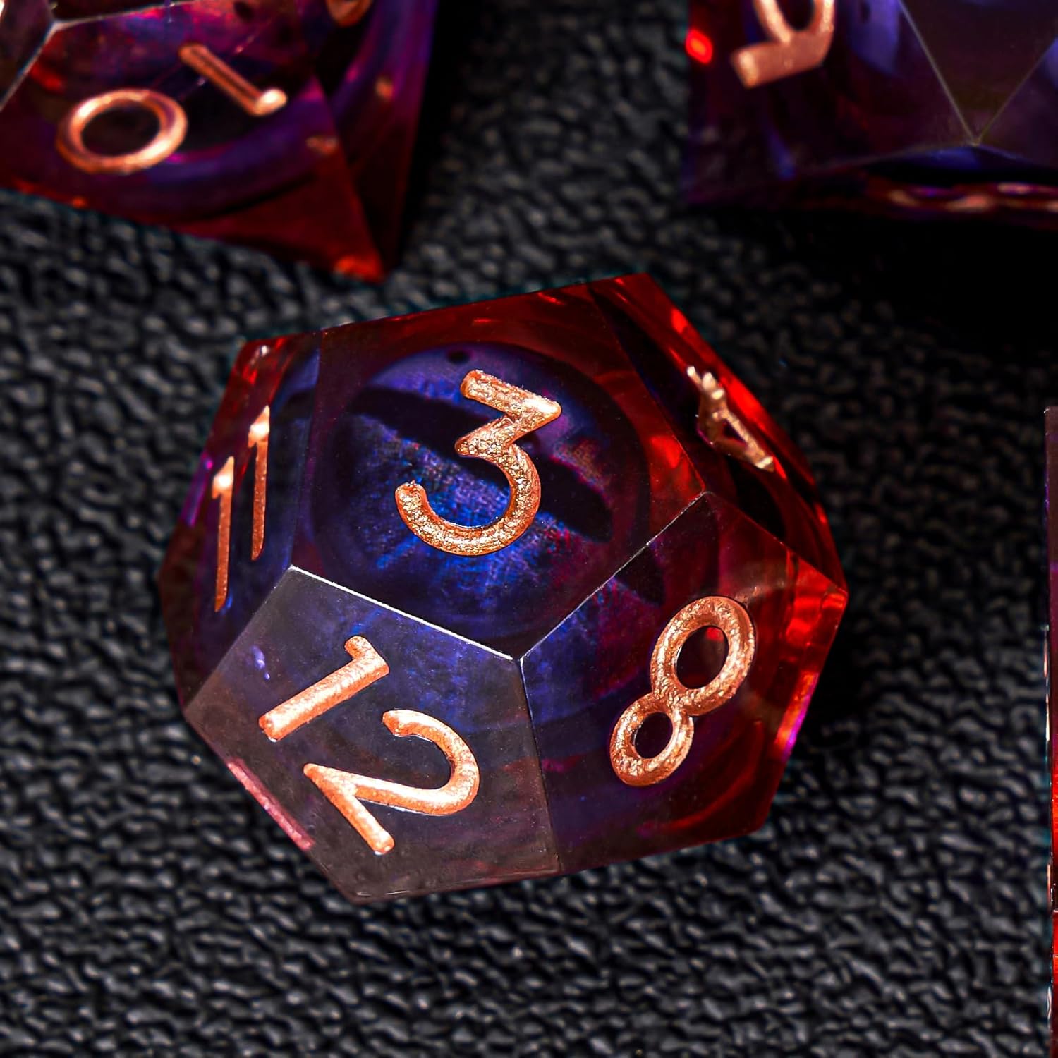 Dragon Eye DND Dice Set, 7pcs Liquid Core Dice with Gift Box, Handmade Sharp Edge Resin Dice for Role Playing Dungeons and Dragons Ttrpg(Purple&Brown)