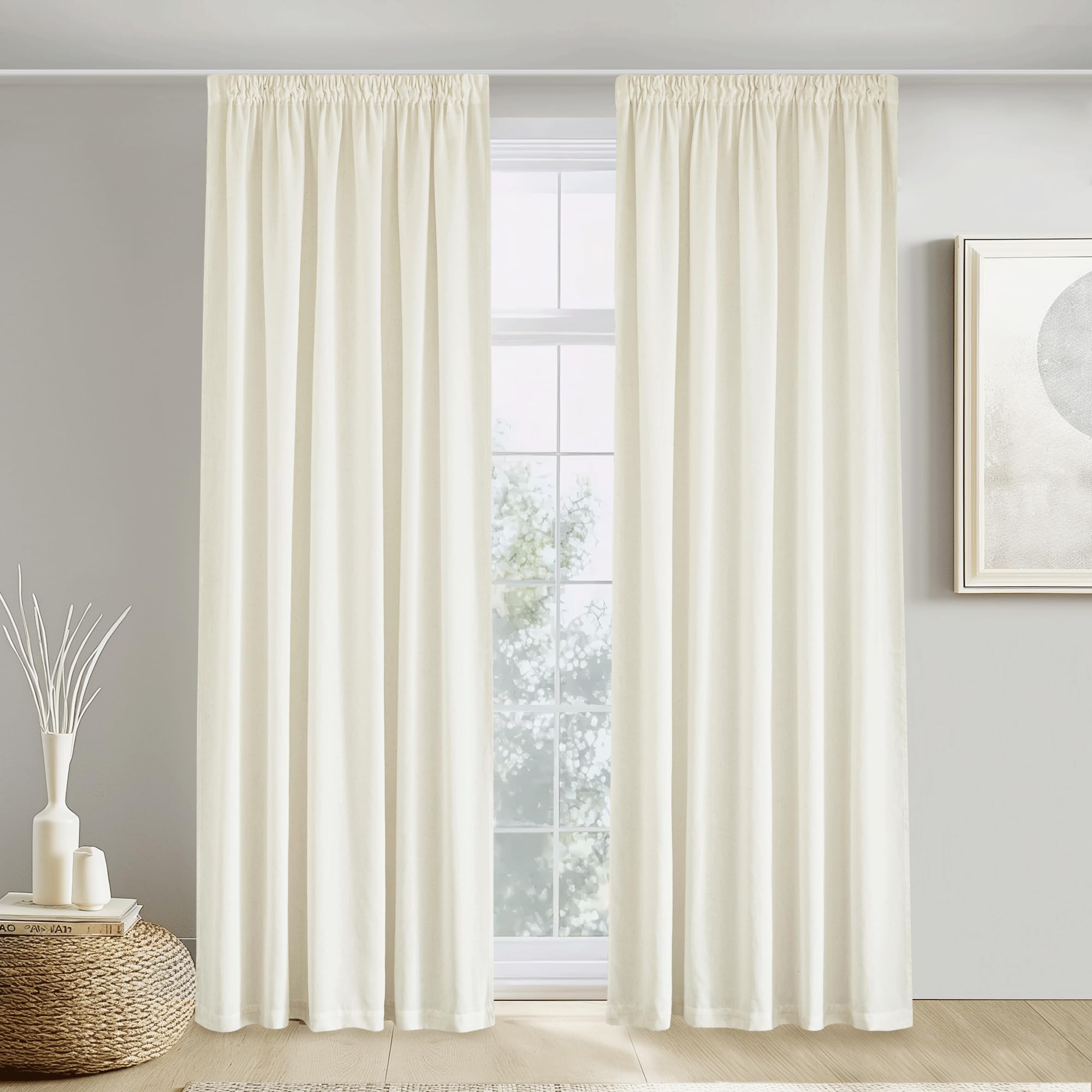 Pony Dance Vorhang Leinenoptik Halbtransparent - 2 Stücke Landhaus Gardine mit Ösen für Wohnzimmer & Schlafzimmer Fenster Vorhänge im Landhausstil Vorhang Boho Style