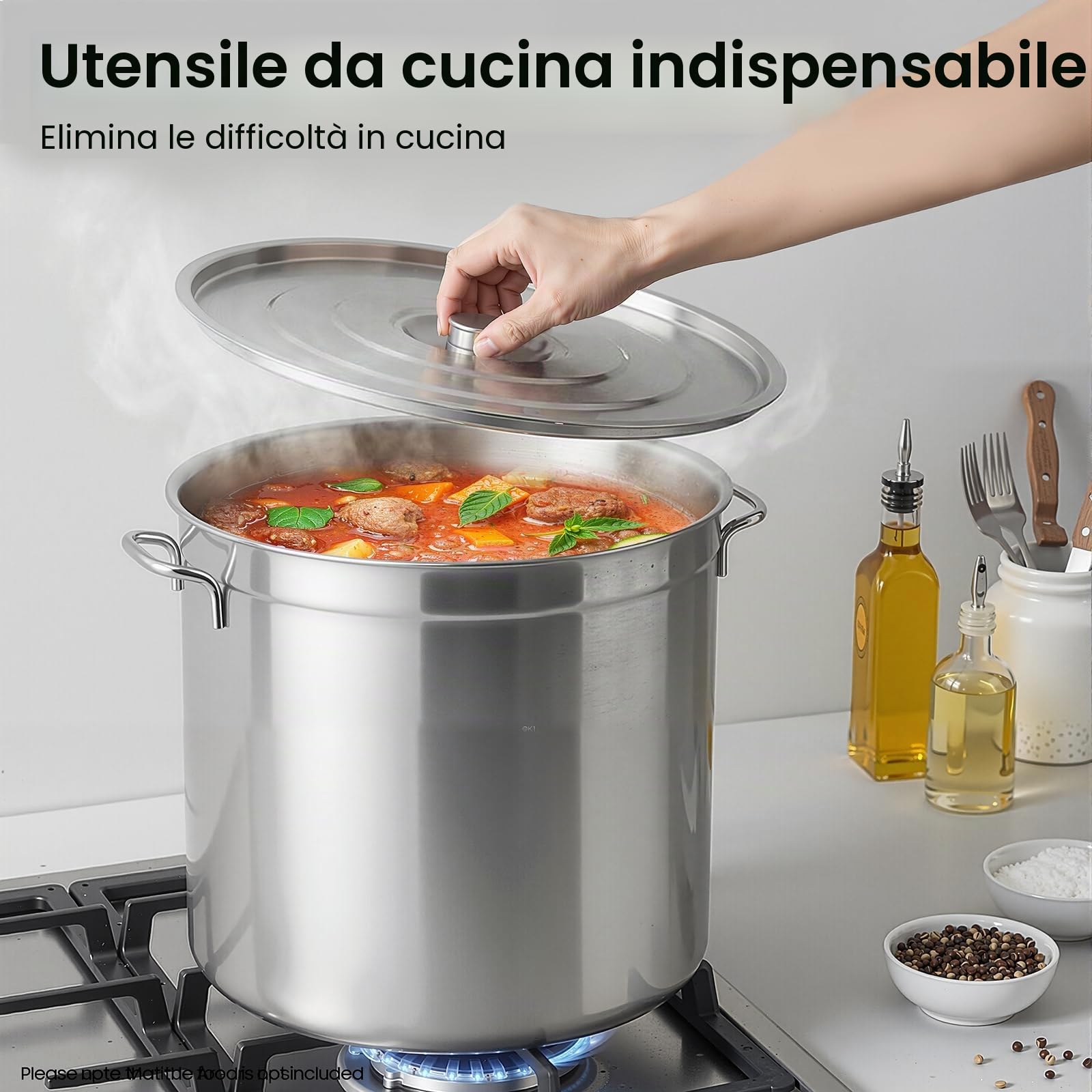 Pentola da 100 l, con coperchio e cestello, in acciaio inox, per fornelli a gas, elettrici, fornelli a induzione, ristoranti, caffetterie, hotel