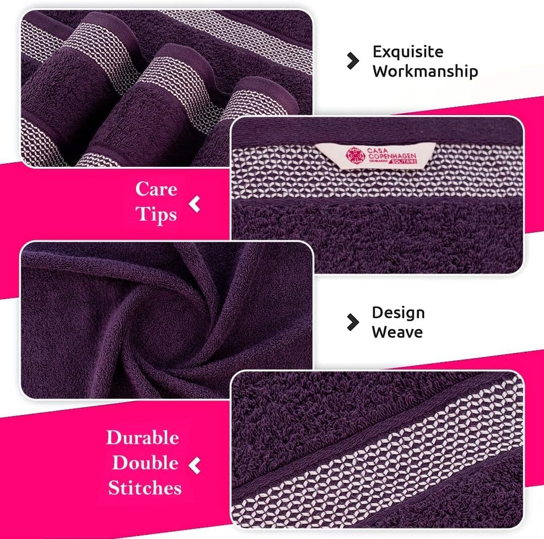 Casa Copenhagen Solitaire Ensemble de Serviettes 6 pcs, Noir-Violet Foncé, 600 g/m², 2 Bain, 2 à Main, 2 Gants de Toilette, fabriqué en Doux Coton égyptien pour Salle de Bain, Cuisine et Douche