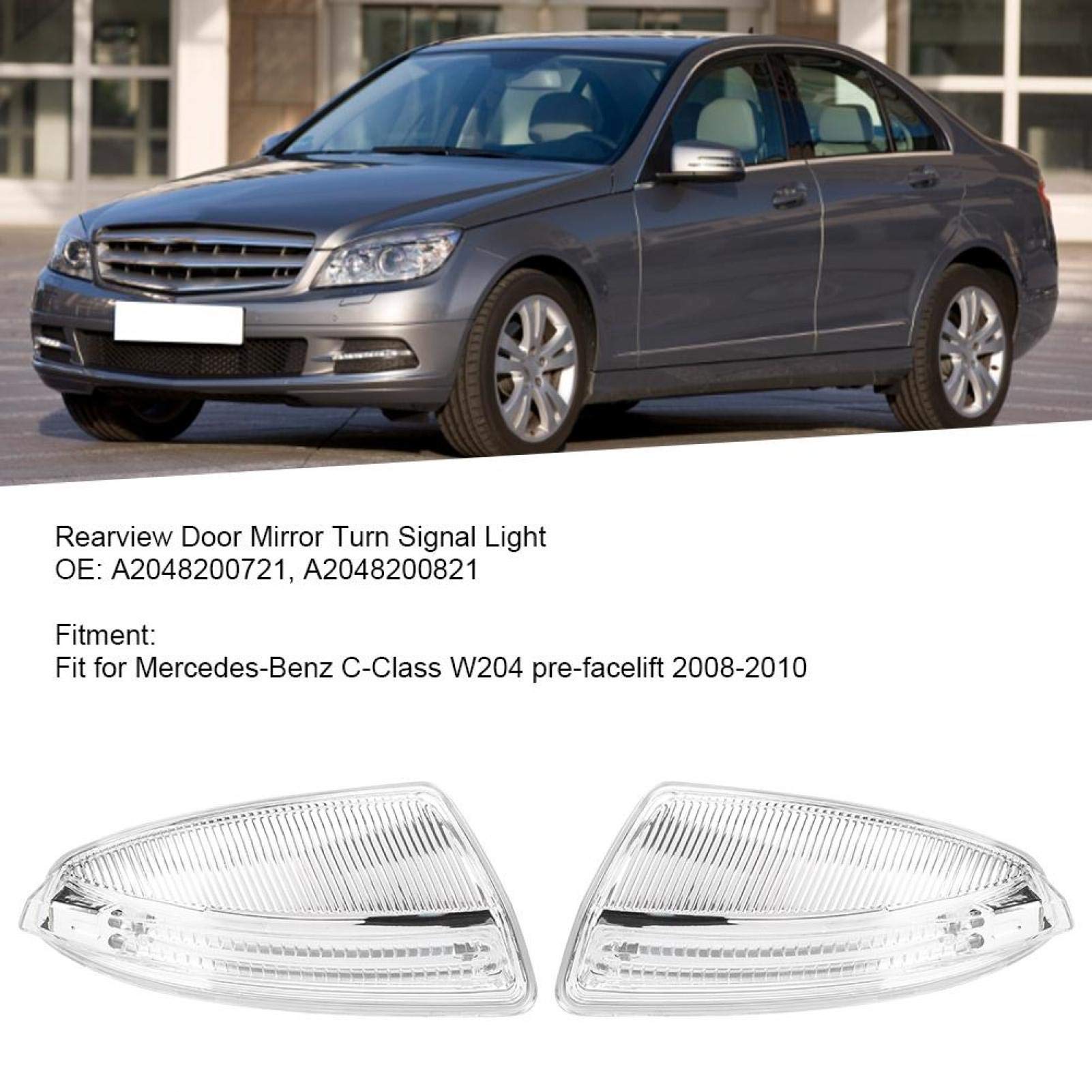 Qiilu Par de Indicador Espejo Retrovisor Luz de del Espejo de la Puerta Retrovisor de Señal de LED de Espejo de Puerta Retrovisor ​​Apto para C-Class W204 08-10 X2z658