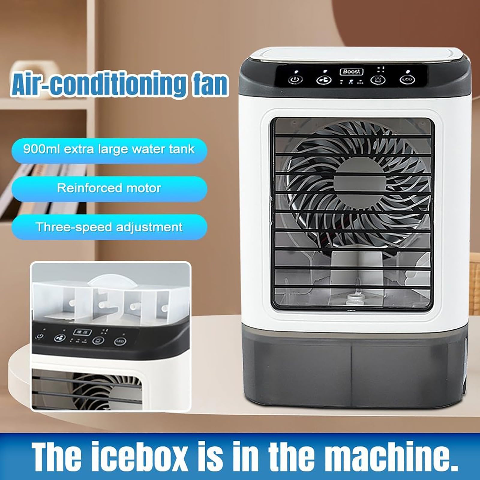 Aria condizionata portatile,ventilatore,ventilatore a risparmio energetico,mini refrigeratore 3 in 1,serbatoio da 900 ml,con luce LED,flusso d'aria regolabile,adatto per camera da letto Double spray