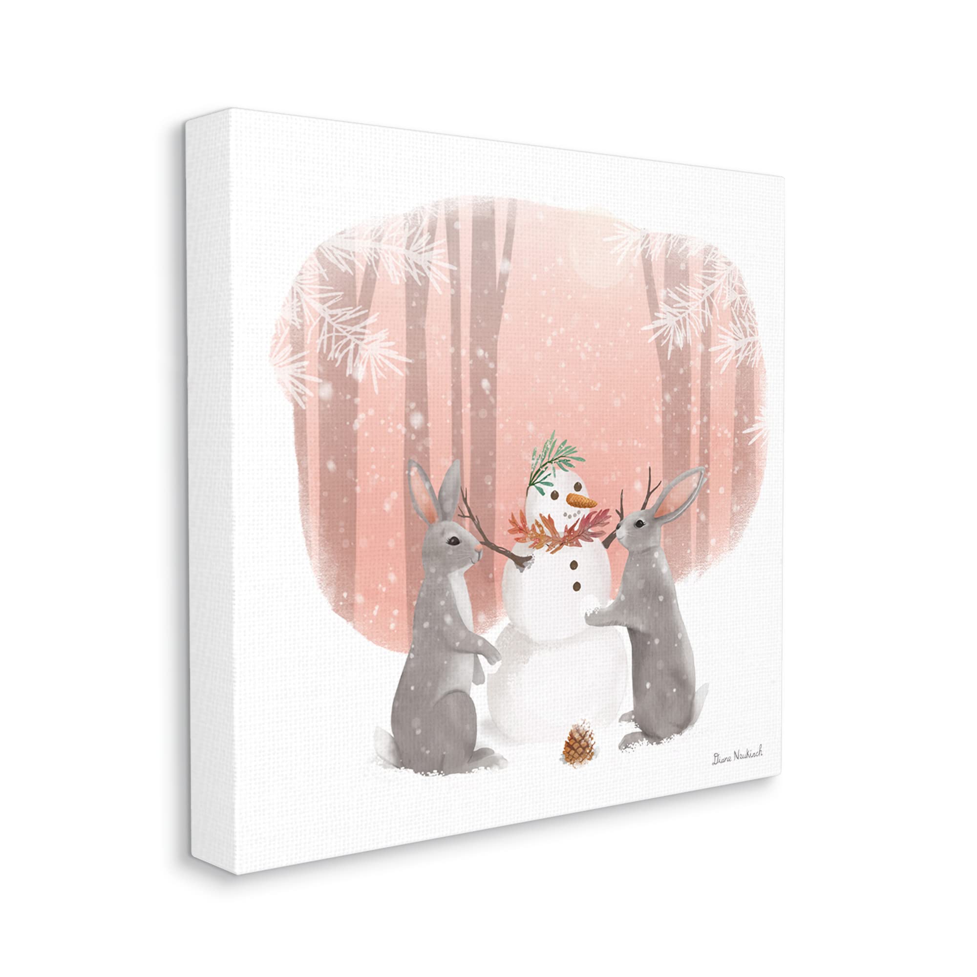 5669)デリア・レイス　版画「Winter Vacation」22/30 Stupell Industries Winter Rabbits Building Snowman Snowy Forest