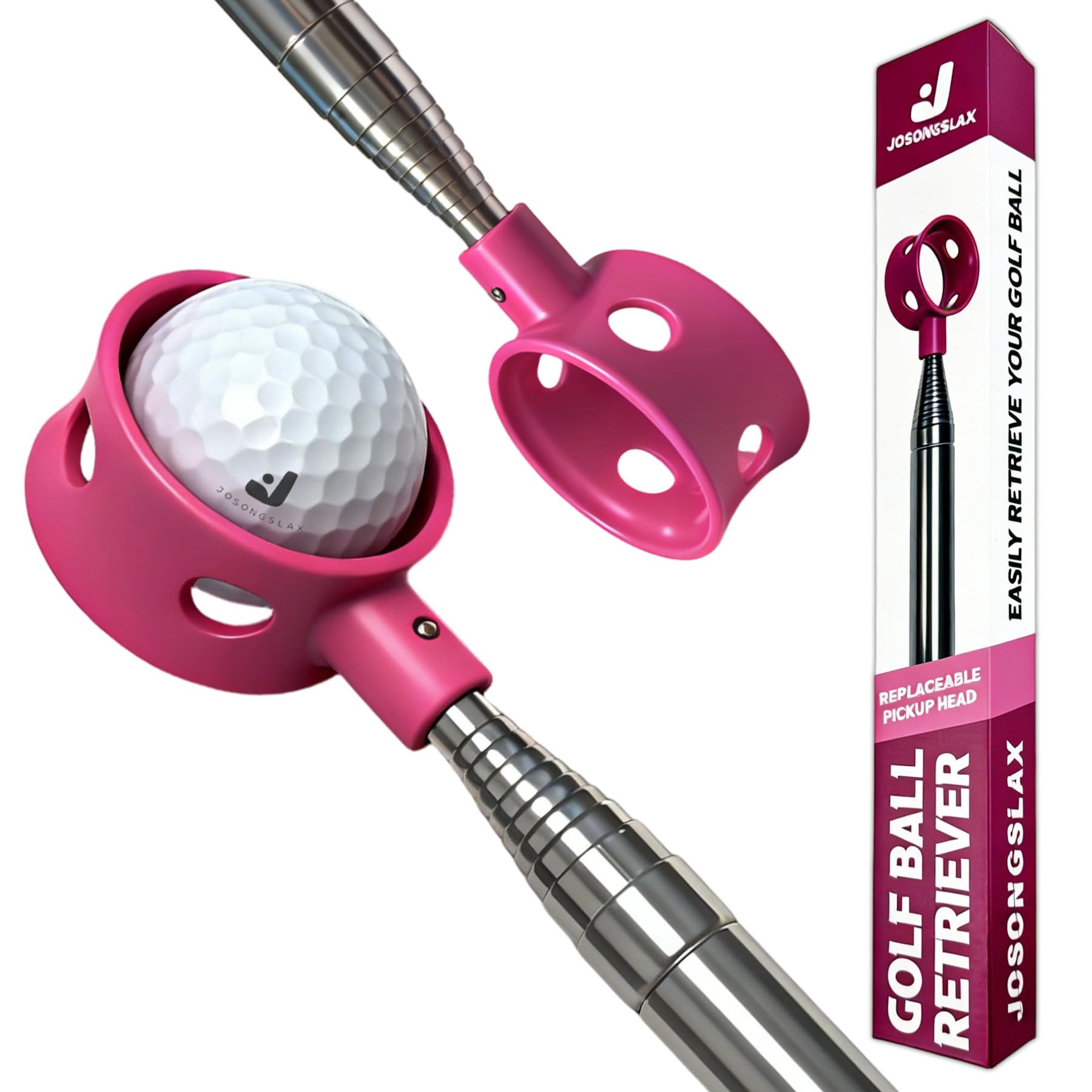 Golf Ball Retriever Telescopic for Water, 9/12/15/20Ft GolfBall Grabber Tool, Golf Accessories Gifts for Men, Women &amp; Golfers, Golf Balls Picker with Stainless Steel Shaft &amp; Rubber Grip