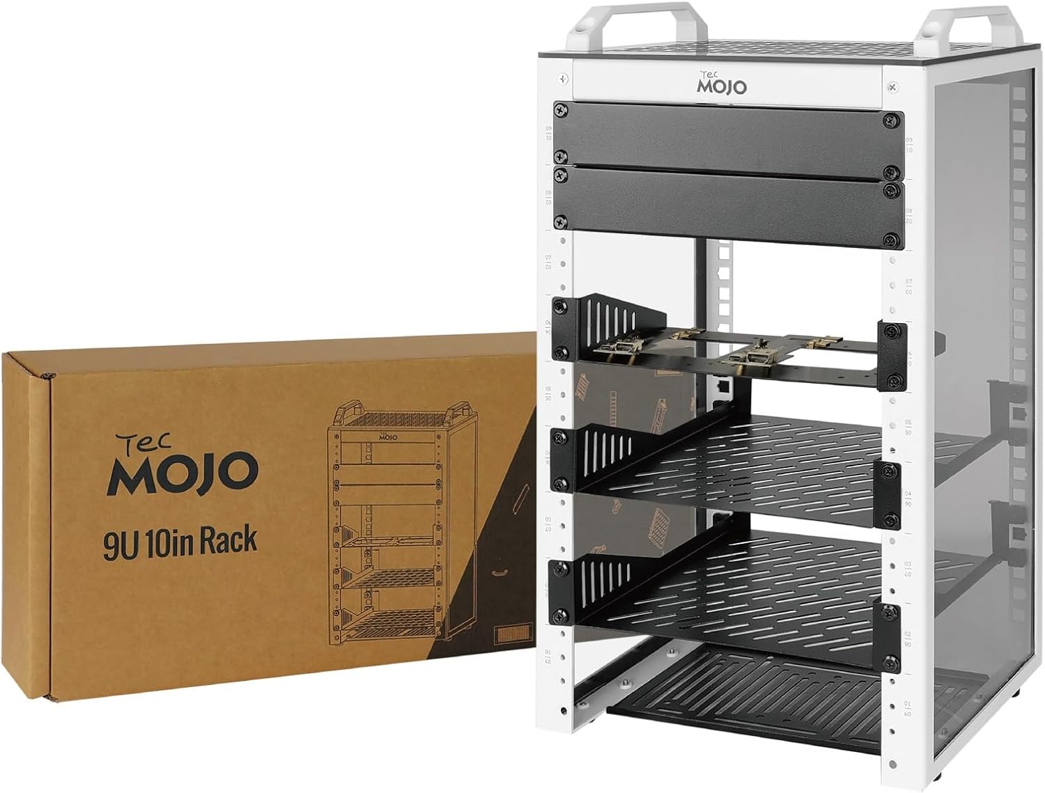 Tecmojo 9U Network Rack, 10 inch Mini Server Rack with 2 Side Translucent Panels & 2 Top Handles, 7.87 inch Deep, for 10 inch IT Equipment & A/V Devices, White
