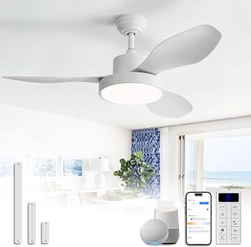 Sofucor 48 Inch Smart Ceiling Fan Modern Ceiling Fans with Lights and Remote Works with Alexa/Google/APP FLush Mount Ceiling Fans with 6 Speeds Reversible DC Motor & Timer for Patio Bedroom Outdoor