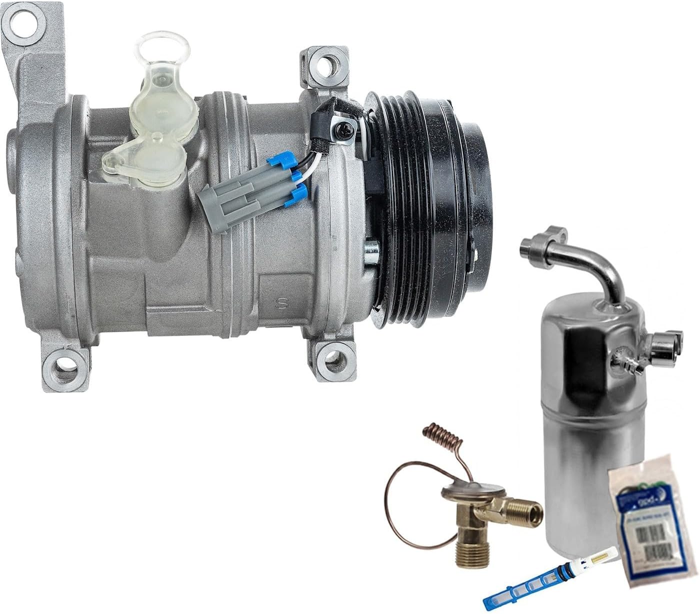 Spare A/C Compressor Kit Compatible with Cadillac Escalade ESV 6.0L V8 2005 - With Rear A.C., 2-Bolt Hose Mount