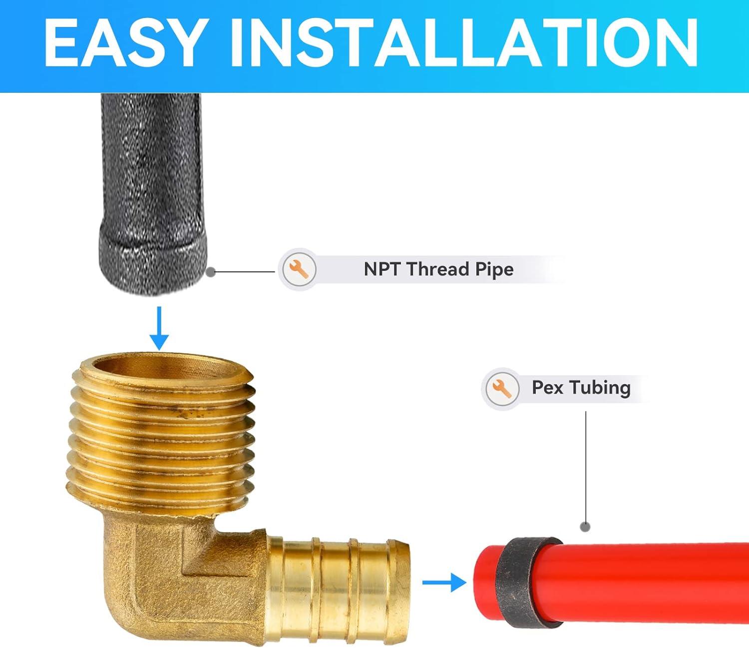 10 Pack PEX Fittings,Pex 1/2"x 1/2" Male Threaded NPT Elbow Barb Crimp Brass Fitting,1/2 Inch F1807 Male Elbow for Pex Pipes in Plumbing Jobs(PEX1807096)