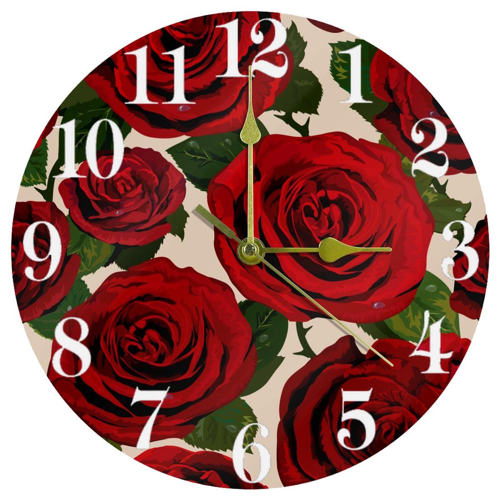 Horloge murale silencieuse à quartz 25 cm à motif roses