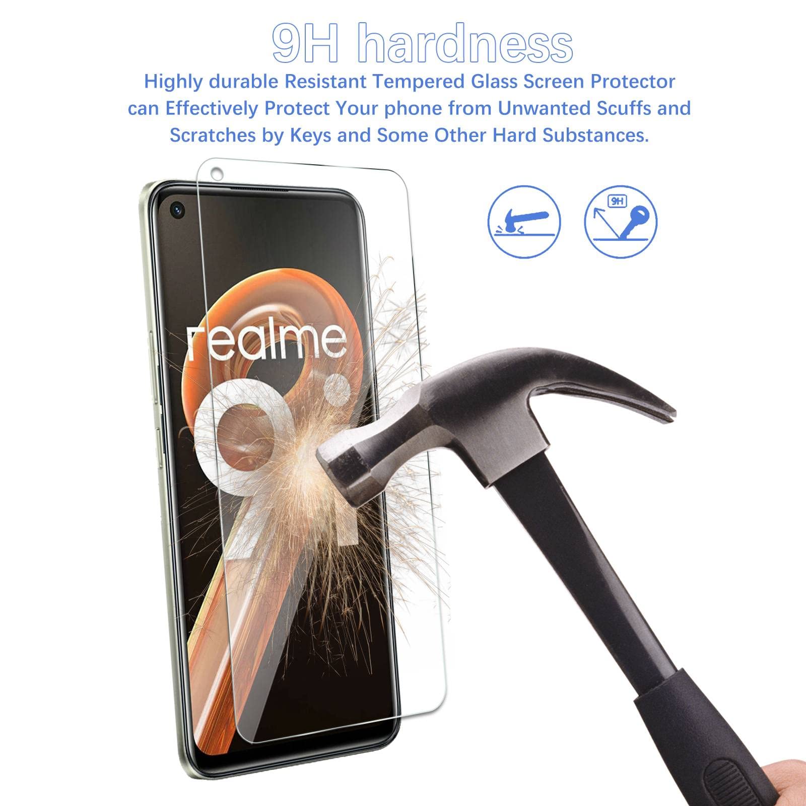 DOINK Pellicola Vetro Temperato Per Realme 9i – 2 Pezzi, Copertura Totale, Durezza 9H - 4