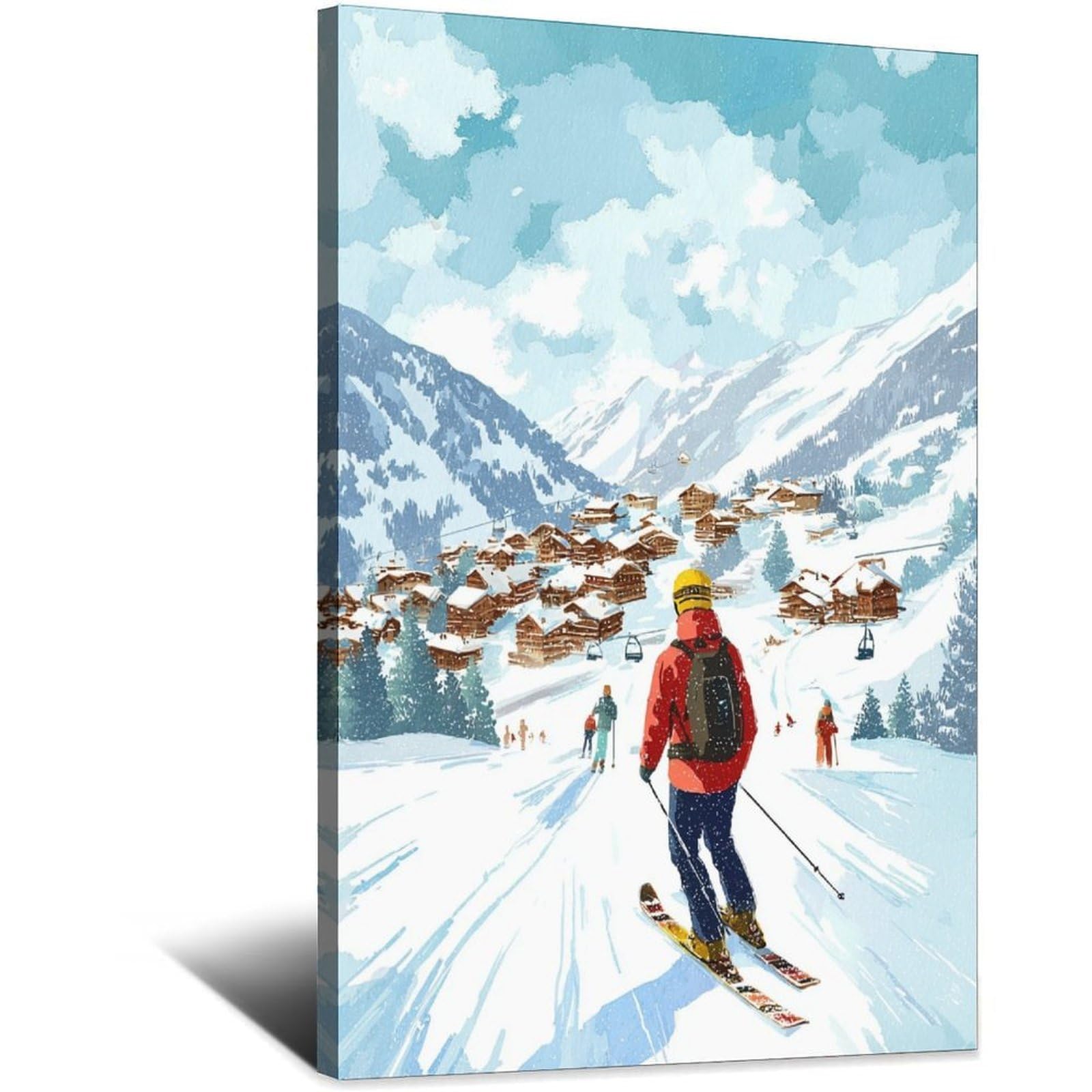 iPuzou Obergurgl Austria Ski Poster 20x30inch(50x75cm) Vintage Watercolor Canvas Art