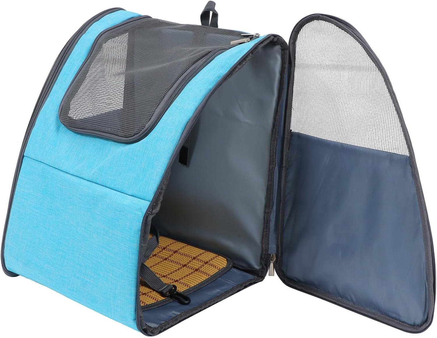 Foldable Breathable Pet Backpack Carrier with Mesh Window, Lightweight Dog and Cat Shoulder Bag for Travel and Outdoor Use, Blue