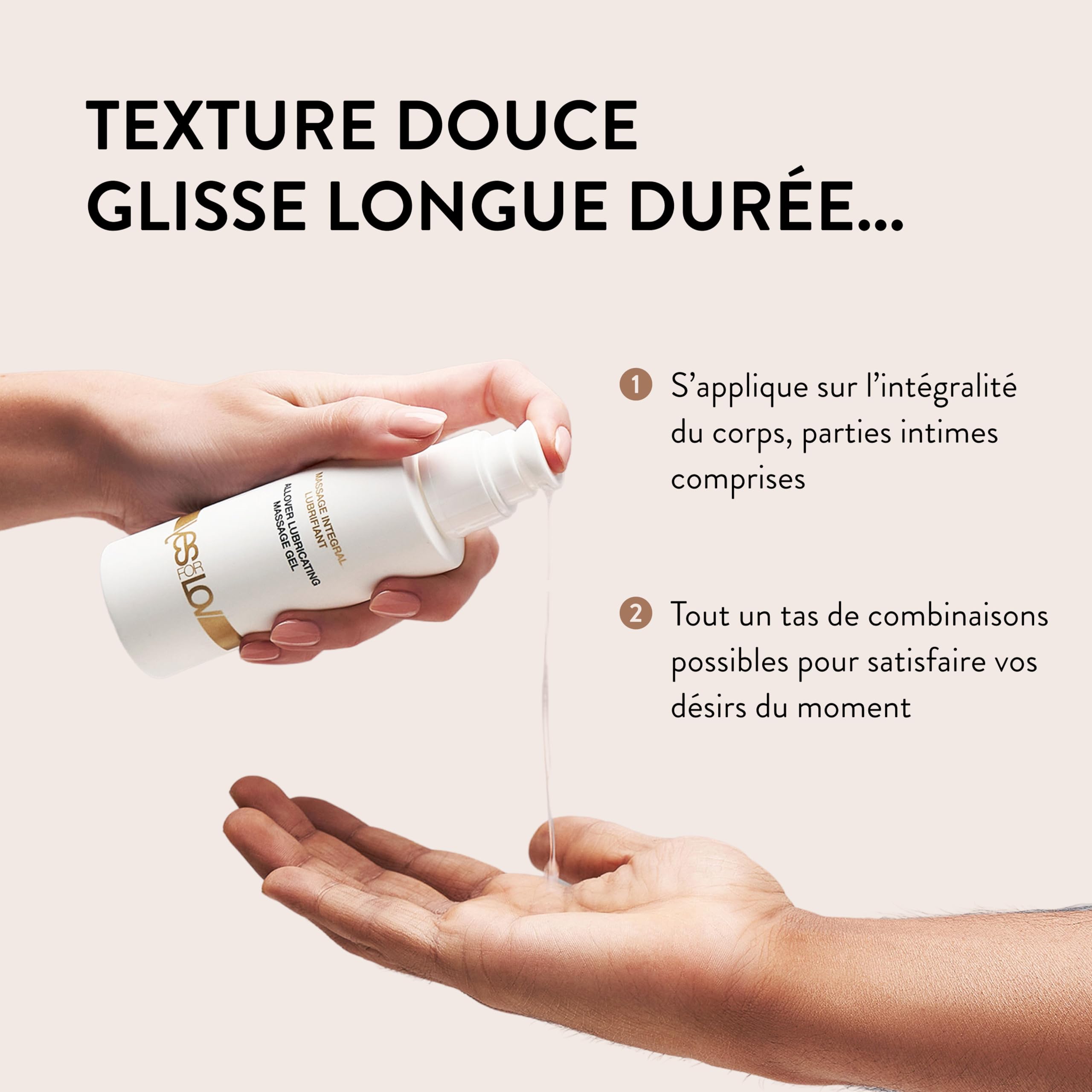 YESforLOV Gel Massage Lubrifiant Intime 2-en-1 - Parfumé au Monoï - Texture Douce Non Collante, Huile Massage Intégral Pour le Corps et Zones Intimes -100ml
