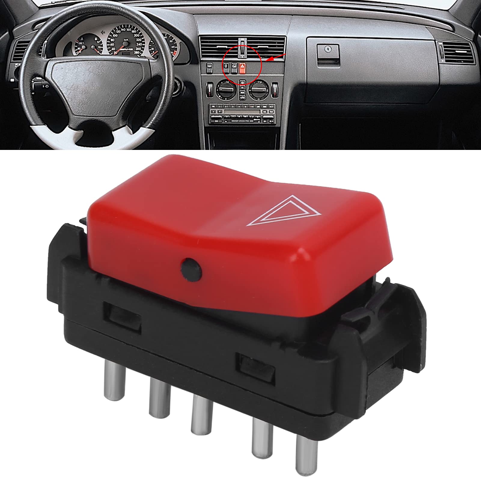 Cosiki Interruttore Luce di Emergenza di Emergenza Rosso di Ricambio per W124 W201 W202 Robusto ABS + Metallo