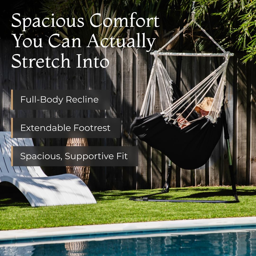Hanging Hammock Chair Swing – Hanging Chair Outdoor & Indoor - Hammock Swing Chair – Quick & Easy Setup with Hardware Kit – Durable & Spacious Full Body Support – Holds 440 Lbs - Image 2