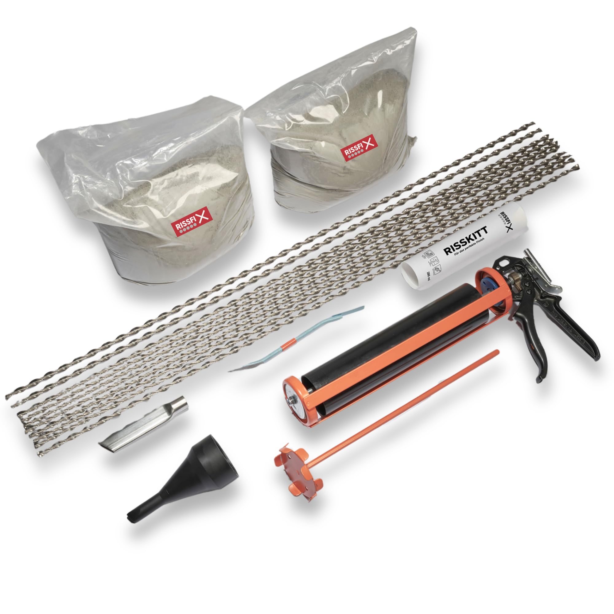 Kit réparation fissure mur – agrafes hélicoïdales (10 barres de 1 m) + mortier spécial réparation fissures + accessoires (⌀ 10 mm)